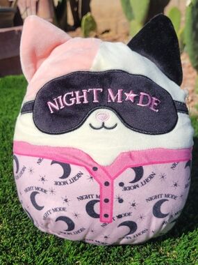 Night Mode Cat Plush Pillow - Pink, Black, Cream